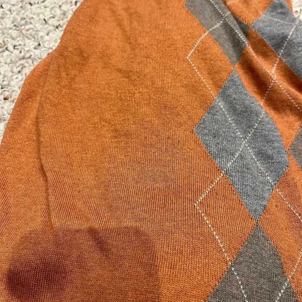 Banana Republic V Neck Argyle Diamond Sweater Silk Blend XL Preppy Classic